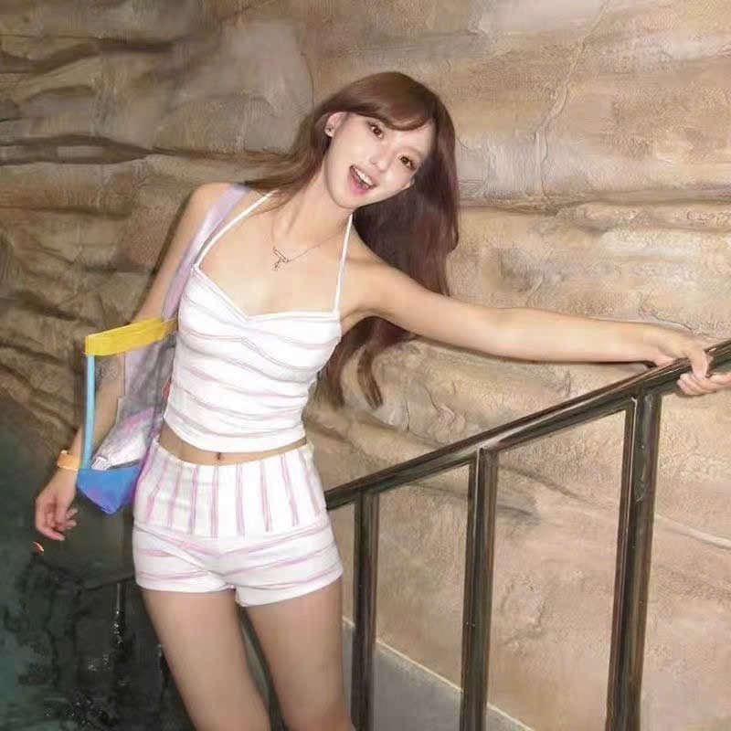 Beach Set Pink — hai dây kẻ sọc, có mút sẵn — ảnh 6