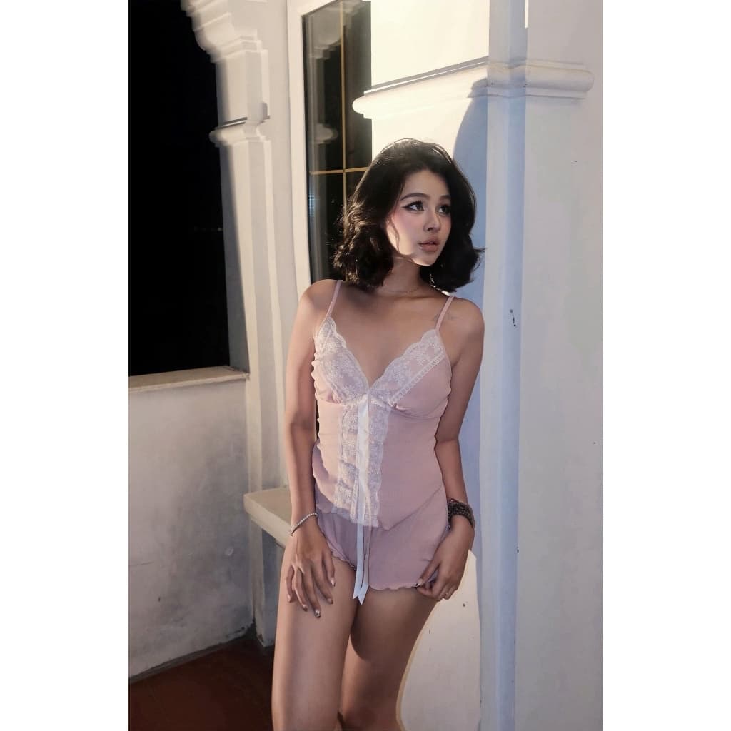 Blush Bow Set — nơ ngực, phối ren, freesize — ảnh 2