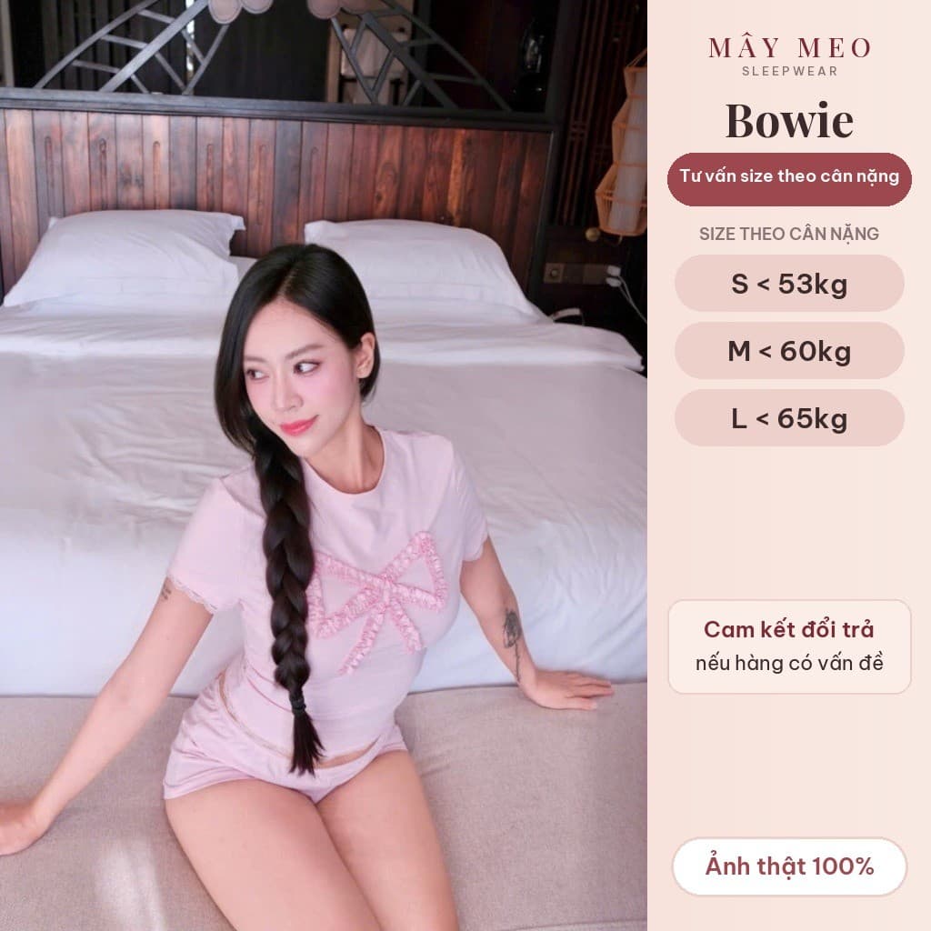 Bowie Set — áo thun bèo trái tim, quần short ren — ảnh thật do Mây Meo Sleepwear chụp