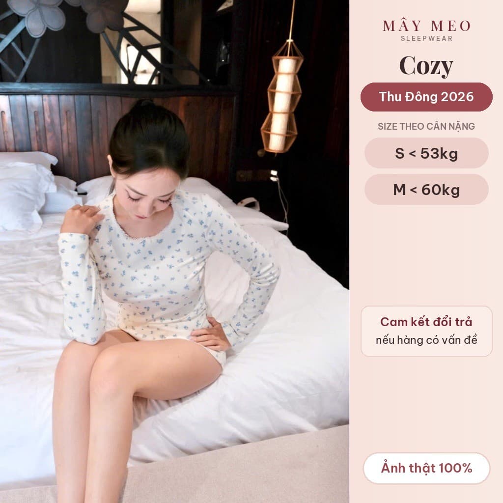 Cozy Set — tay dài hoa nhí, quần short — ảnh thật do Mây Meo Sleepwear chụp