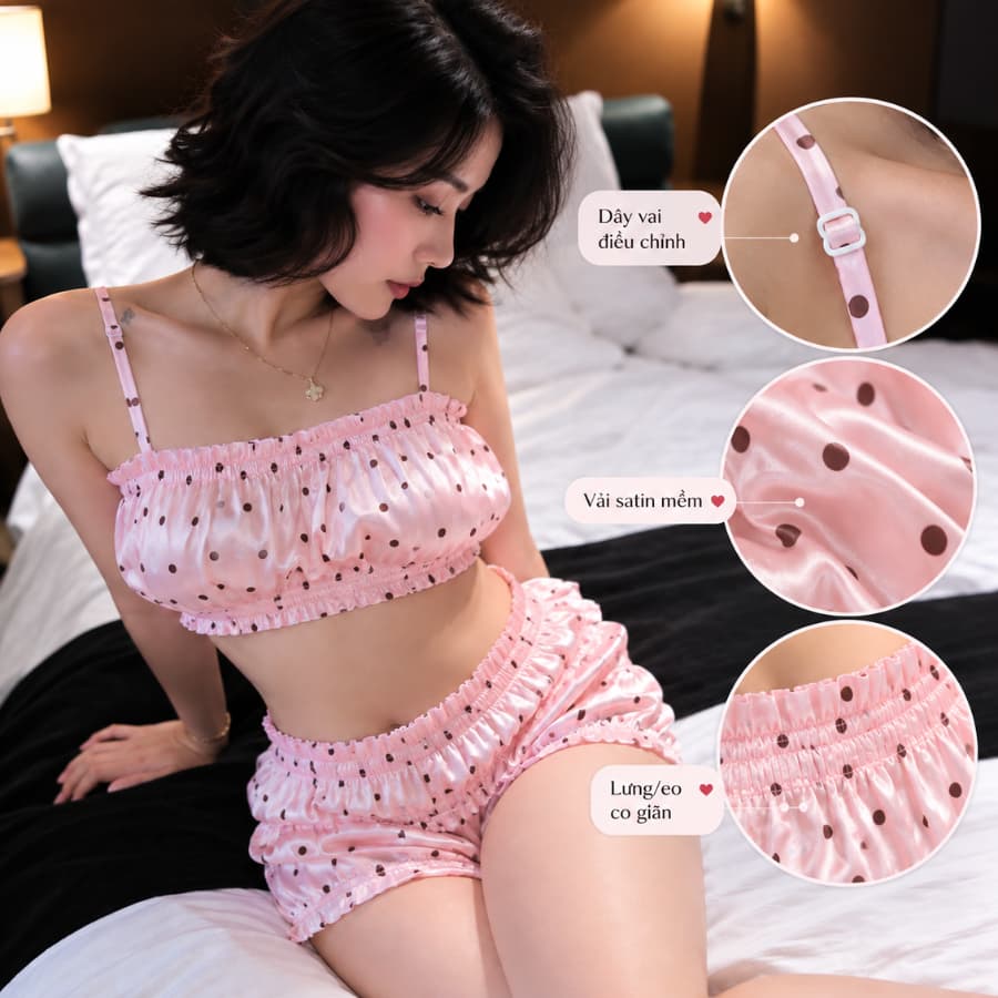 Dolly Dot Set — croptop chấm bi, quần short satin — ảnh 3