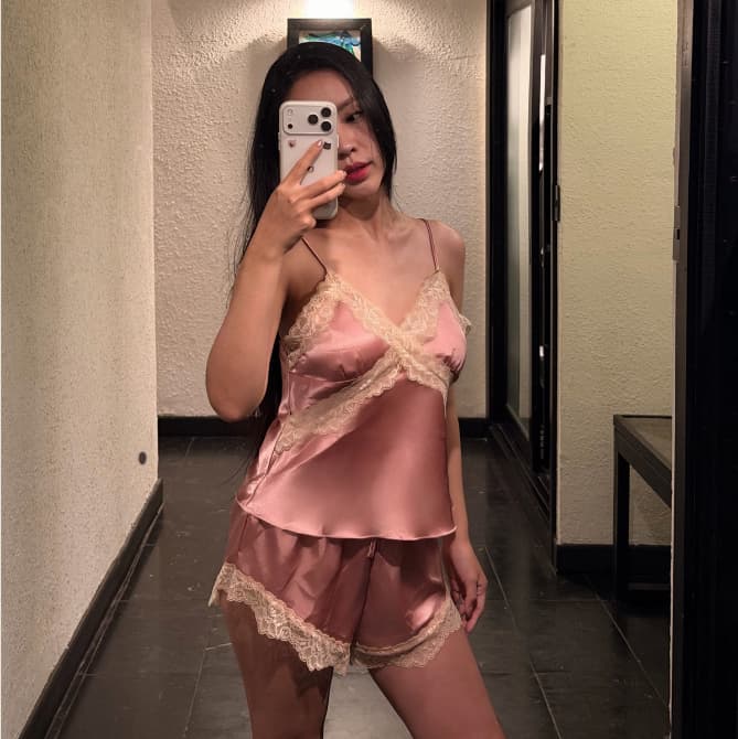 Pearl Set Hồng Đỗ — satin phối ren — ảnh 2