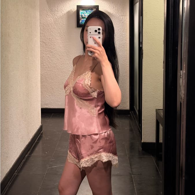 Pearl Set Hồng Đỗ — satin phối ren — ảnh 3