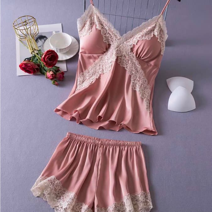 Pearl Set Hồng Đỗ — satin phối ren — ảnh 8