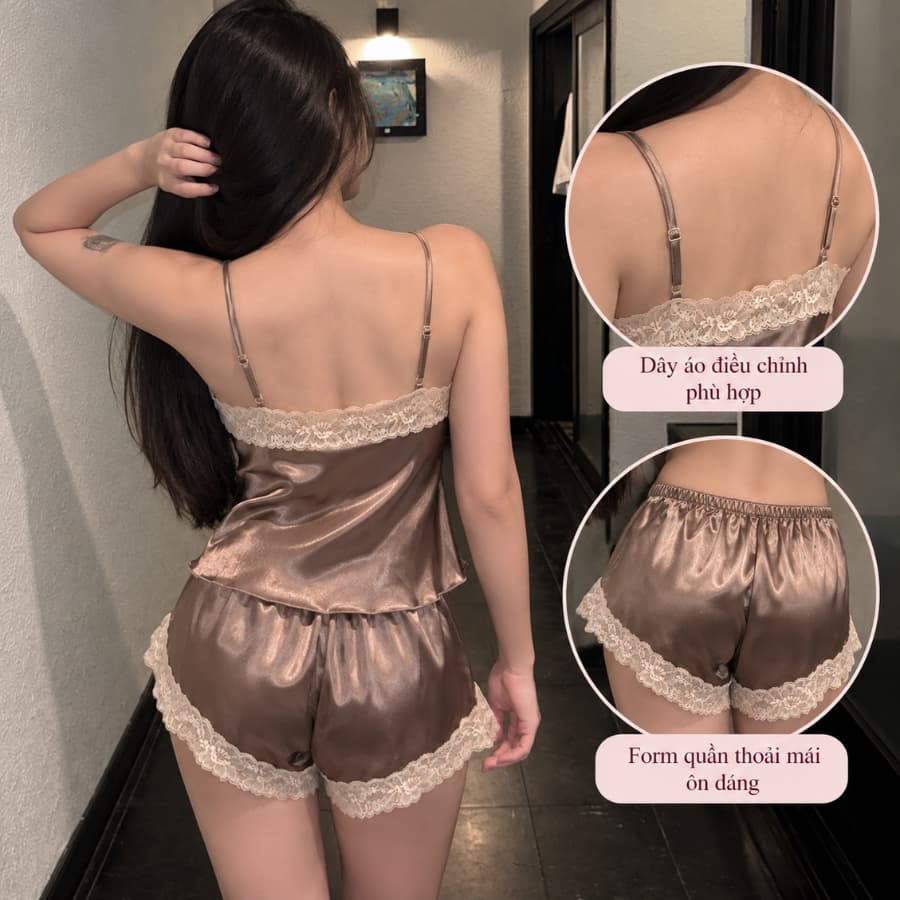 Pearl Set — satin phối ren, hai dây — ảnh 5