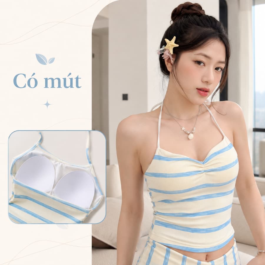 Set thun gân kẻ sọc — hai dây có mút — ảnh 3