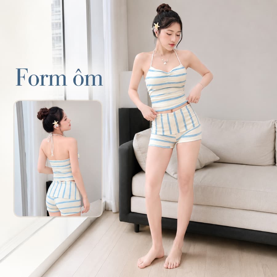 Set thun gân kẻ sọc — hai dây có mút — ảnh 4