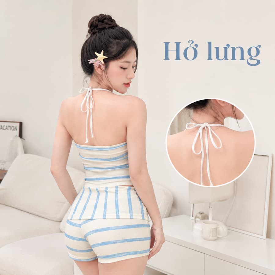 Set thun gân kẻ sọc — hai dây có mút — ảnh 5