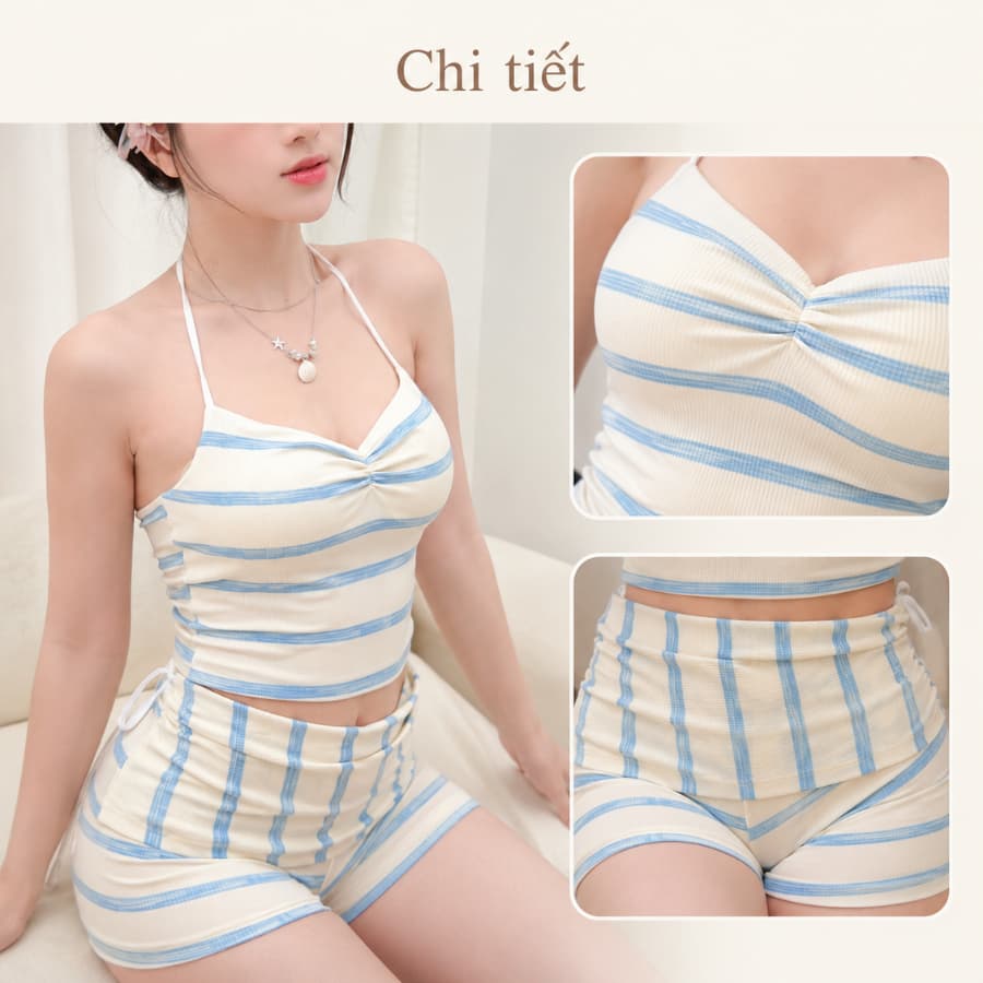 Set thun gân kẻ sọc — hai dây có mút — ảnh 8