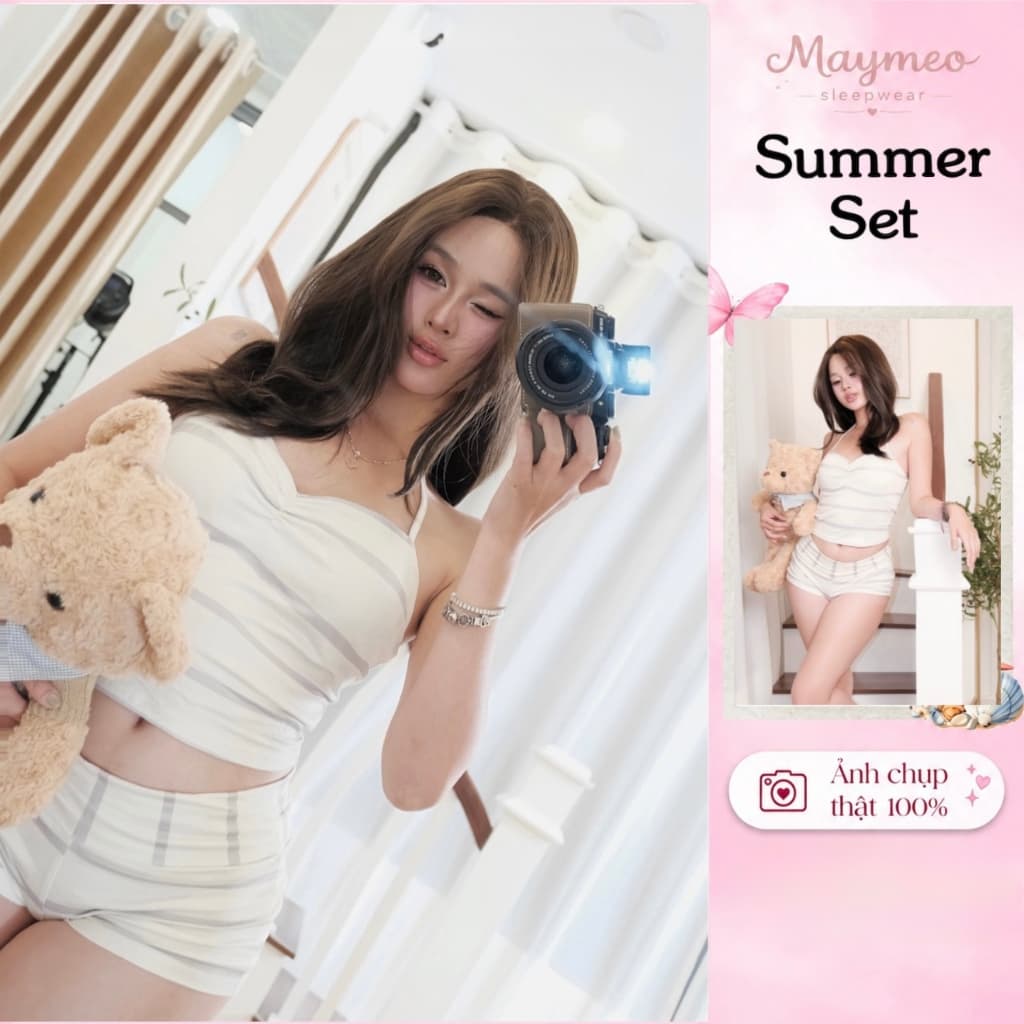 Summer One Set — thiết kế buộc dây — ảnh thật do Mây Meo Sleepwear chụp