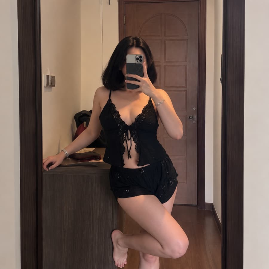 Swan Set Black — ren đen, hai dây — ảnh 6
