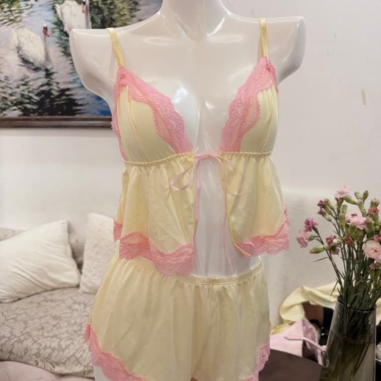 Swan Set Cream — hai dây phối ren hồng — ảnh 4