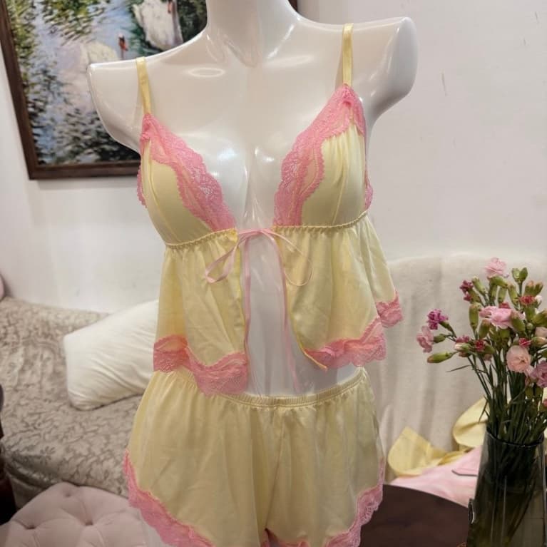 Swan Set Cream — hai dây phối ren hồng — ảnh 5