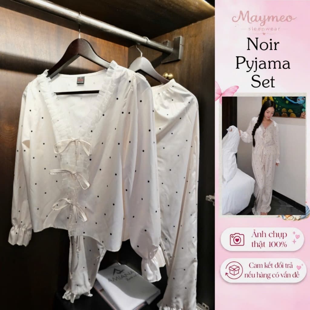 Noir Pyjama Set chấm bi