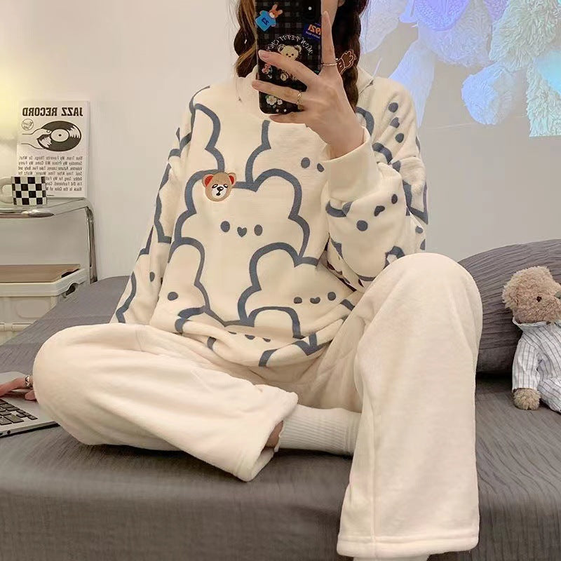 Foreign Flannel Pajamas Suit Women