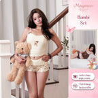 BAMBI SET - Set đồ ngủ, đồ đi biển nữ sexy dễ thương phối ren co giãn họa tiết nai vintage